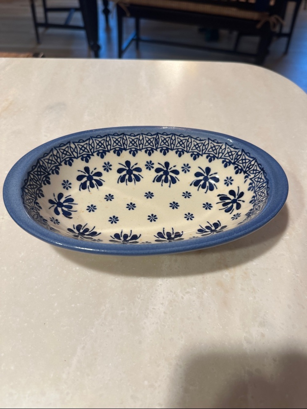 Polish pottery Blue Floral Ceramic Oval Serving Dish